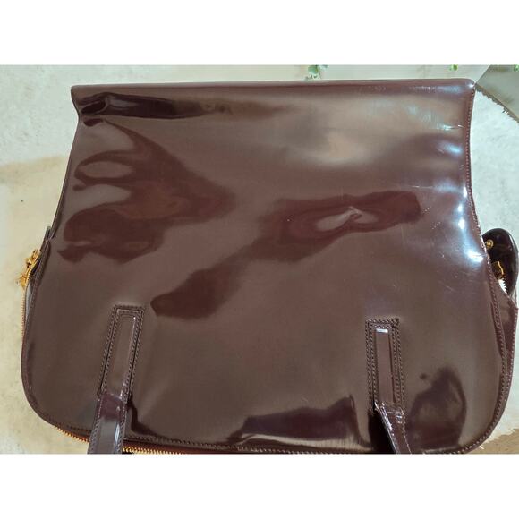 Salvatore Faragamo Shoulder Bag Brown Enamel Leather Tote - Picture 15 of 16